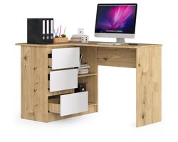 Hoekbureau Links B16 / Computerbureau / Computer Tafel / Bureautafel Rechts / Artisan Eik - Wit / 124 x 77 x 85 cm
