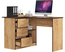 Hoekbureau Links B16 / Computerbureau / Computer Tafel / Bureautafel Rechts / Craft Eik / 124 x 77 x 85 cm