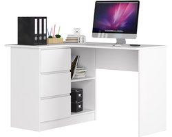 Hoekbureau Links B16 / Computerbureau / Computer Tafel / Bureautafel Rechts / Wit / 124 x 77 x 85 cm