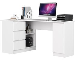 Hoekbureau Links B20 / Computerbureau / Computer Tafel / Bureautafel Links / Wit / 155 x 77 x 85 cm