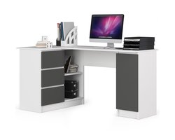 Hoekbureau Links B20 / Computerbureau / Computer Tafel / Bureautafel Links / Wit - Grafietgrijs / 155 x 77 x 85 cm