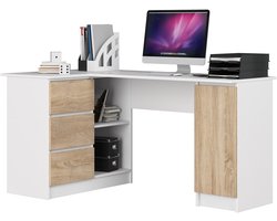Hoekbureau Links B20 / Computerbureau / Computer Tafel / Bureautafel Links/ Wit – Sonoma Eik / 155 x 77 x 85 cm