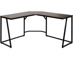 Hoekbureau MCW-K66, computerwerktafel, MVG-gecertificeerd 76x140x140cm, MDF metaal ~ donkerbruin
