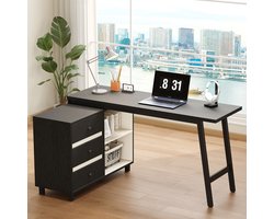 Hoekbureau - met hoekopstelling en laden - zwart - afmetingen 150 x 100 x 76 cm - voor een praktische werkplek - voor dagelijks gebruik