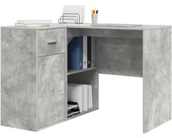 Hoekbureau met kast - L-vormige werkplek - Thuiswerken - Ruimtebesparend design - 102 x 88 cm - Betongrijs