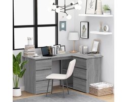 Hoekbureau Met Lades - Werktafel Kantoor - Studeren en Werken - Veel Opbergruimte - 145 x 100 cm - Grijs Sonoma