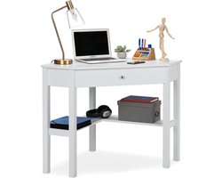 hoekbureau- met plank en lade - ruimtebesparend - kinderbureau - 76x107x72 cm - wit