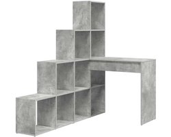 Hoekbureau met plank - Hoekwerkplek bureau - Thuiskantoor inrichten - Ruimtebesparend ontwerp - 1015 x 1495 cm - Betongrijs