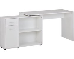 Hoekbureau met Plank - Wit Design - Modern bureau voor studeerkamer en thuiskantoor - 120x75,5x106,5cm