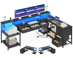 Hoekbureau met RGB LED en Opbergruimte - L-vormig Gamingtafel met 7 Laden en Stopcontacten