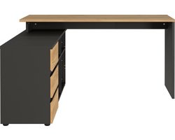 Hoekbureau Miguel met opbergruimte - antraciet/eik - Germania - Hoekbureau - Bruin; Antraciet - Spaanplaat