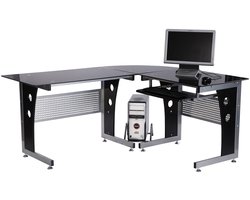 Hoekbureau - PC-tafel L-vormig met Veiligheidsglas - 164x139x75 cm