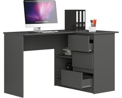 Hoekbureau Rechts B16 / Computerbureau / Computer Tafel / Bureautafel Rechts / Grafietgrijs / 124 x 77 x 85 cm