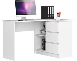 Hoekbureau Rechts B16 / Computerbureau / Computer Tafel / Bureautafel Rechts / Wit / 124 x 77 x 85 cm