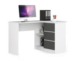 Hoekbureau Rechts B16 / Computerbureau / Computer Tafel / Bureautafel Rechts / Wit - Grafietgrijs / 124 x 77 x 85 cm