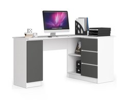 Hoekbureau Rechts B20 / Computerbureau / Computer Tafel / Bureautafel Rechts / Wit - Grafietgrijs / 155 x 77 x 85 cm