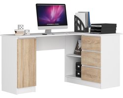 Hoekbureau Rechts B20 / Computerbureau / Computer Tafel / Bureautafel Rechts / Wit – Sonoma Eik / 155 x 77 x 85 cm
