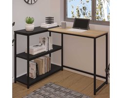 Hoekbureau Schmitt - 110x80x76cm - met opbergruimte - eikdecor/zwart