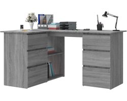 Hoekbureau, schrijfbureau, met boekenplank en lade, computerbureau, schrijftafel, werkplek, studiebureau, voor thuiskantoor, grijs, sonoma, 145 x 100 x 76 cm