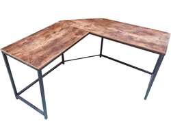 Hoekbureau Stoer - L-vormige computertafel - industrieel vintage - zwart metaal met bruin hout