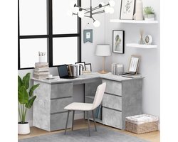 Hoekbureau - Werkstation bureau - Thuiswerken studeren - Veel opbergruimte - 145 x 100 cm - Betongrijs