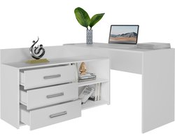 Hoekbureau wit met ladekast