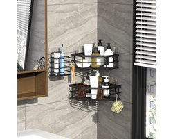 Hoekdouche Plank Zwart Zelfklevende Doucheplanken Opslag Tandenborstelhouder Badkamer Toilet - 3Pack Doucherek
