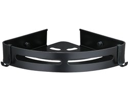 Hoekdoucheplank, geen boren nodig voor installatie, badkameropbergrek. Geschikt voor badkamers en keukens. Wordt geleverd met 4 afneembare haken, roestbestendige aluminium mand, hangende opbergruimte, zilver (zwart, 2-pack).