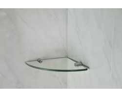 Hoekglas Plank met Chrome Steunen 200mm x 200mm - 6mm Dikte
