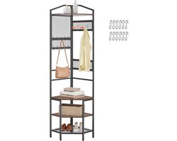 Hoekkapstok (181 cm Hoog) met Haken, Plank en Stalen Frame, Voorzien van Anti-Kantelmechanisme, Verstelbare Antislipvoetjes, Geschikt voor Hal, Kantoor en Woonkamer