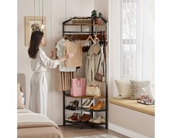 Hoekkapstok – Kapstok Hoek – Staande Kapstok – Jasrek – Halmeubel – Met Bankje en 4 Haken – Stabiel Metaal en Hout – Ruimtebesparend Design 181 cm Hoog