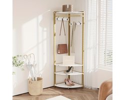 Hoekkapstok – Kapstok – Schoenenrek – Opbergbank – Halmeubel – Gouden Metalen Design – 6 Dubbele Haken – Ruimtebesparend & Stevig