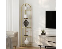 Hoekkast 5 laags-hoekrek - Gehard Glas Planken met Metalen Frame - Modern Vrijstaande Opbergoplossing voor Woonkamer- Keuken- Badkamer - Ruimtebesparende Huisdecoratie Organizer- Keukenschappenunit-Hedendaags Ontwerp-Stevige Constructie -GOUD