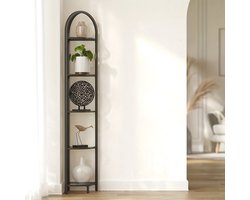 Hoekkast 5 laags-hoekrek - Gehard Glas Planken met Metalen Frame - Modern Vrijstaande Opbergoplossing voor Woonkamer- Keuken- Badkamer - Ruimtebesparende Huisdecoratie Organizer- Keukenschappenunit-Hedendaags Ontwerp-Stevige Constructie-(zwart).