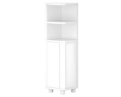 Hoekkast Badkamer – Voor Kleine Badkamers – Smalle Opbergkast met 2 Deuren en Verstelbare Planken – Wit