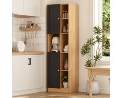 Hoekkast Hoge Kast 50x35,5x170 cm - 6 open planken - 2 deuren - Verstelbare legborden - Kantelbeveiliging - Antraciet/Eikenhout