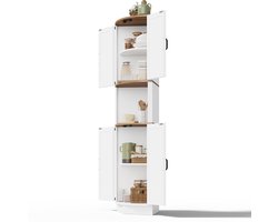 Hoekkast - Hoge Opbergkast - 5 Opbergvakken - Ruimtebesparend Hoekmeubel - MDF - Woonkamer en Keuken - 39,5x39,5x180cm - Wit Houtlook