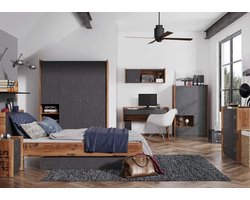 Hoekkast met 2 Kledingroedes – 2-Deurs Kledingkast voor Tienerkamers – Moderne Graphite Grijze Garderobekast met Slot en Vleugeldeuren – Compacte Opbergruimte voor Kleding en Accessoires