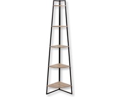 Hoekkast met 5 planken | Boekenkast met houten planken | Vakkenkast hoekplanken | Mat zwart