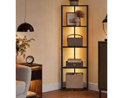 Hoekkast met LED-verlichting – 5 Niveaus – Verstelbare Boekenkast – Industrieel Design - Zwart