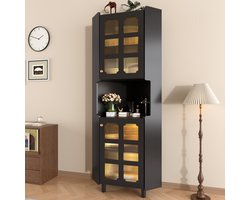 Hoekkast - Opbergkast - Multifunctionele hoekkast - Kast - Woninginrichting - Met LED-verlichting - MDF - 63,5 x 15 x 157,5 cm - Geschikt voor woonkamer, studeerkamer, badkamer, slaapkamer, eetkamer - Zwart