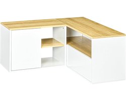 Hoekkast, tv-bank tot 40 inch, met opbergruimte, licht en wit houtlook