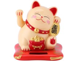 Hoekkat op zonne-energie - schattige gelukskat - zonnegeluksbrenging voor bureau - woonaccessoires en decoratie (geel) .