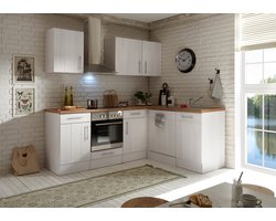 Hoekkeuken 220  cm - complete keuken met apparatuur Anton  - Wit/Wit - soft close - keramische kookplaat - vaatwasser - afzuigkap - oven    - spoelbak
