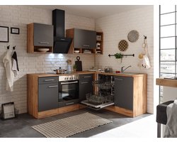 Hoekkeuken 220  cm - complete keuken met apparatuur Hilde  - Wild eiken/Grijs   - keramische kookplaat - vaatwasser - afzuigkap - oven    - spoelbak