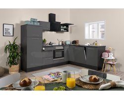 Hoekkeuken 260  cm - complete keuken met apparatuur Amanda  - Eiken grijs/Grijs - soft close - keramische kookplaat - vaatwasser - afzuigkap - oven    - spoelbak