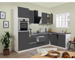 Hoekkeuken 280  cm - complete keuken met apparatuur Lorena  - Wit/Grijs - soft close - keramische kookplaat - vaatwasser - afzuigkap - oven    - spoelbak