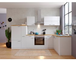 Hoekkeuken 310  cm - complete keuken met apparatuur Malia  - Wit/Wit - soft close - keramische kookplaat - vaatwasser - afzuigkap - oven    - spoelbak