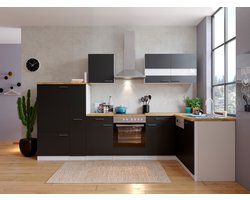 Hoekkeuken 310  cm - complete keuken met apparatuur Malia  - Wit/Zwart - soft close - keramische kookplaat - vaatwasser - afzuigkap - oven    - spoelbak