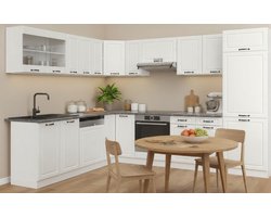 Hoekkeuken L-Vorm 227x287 cm zonder Werkblad – Landhuis Stijl Keukenblok met Verstelbare Planken & Hoogglans Fronten – Zwart – Vrijstaand – Duurzaam Spaanplaat – Moderne Complete Keukenopstelling – Novihome